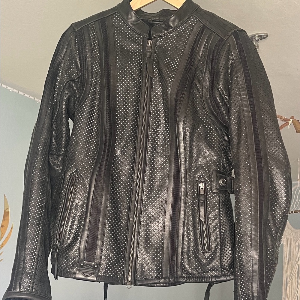 Harley-Davidson Black Leather Jacket with Perforated Design
